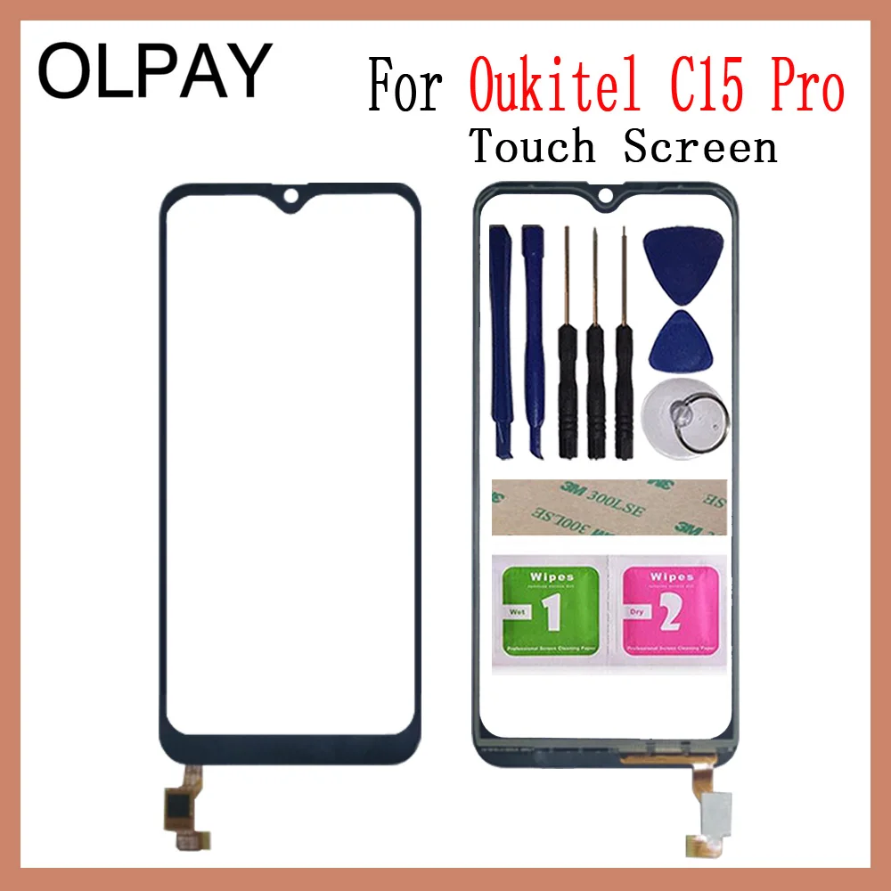 

OLPAY 6.09'' Mobile Phone TouchScreen For Oukitel C15 Pro Touch Screen Glass Digitizer Panel Lens Sensor Free Adhesive + Wipes