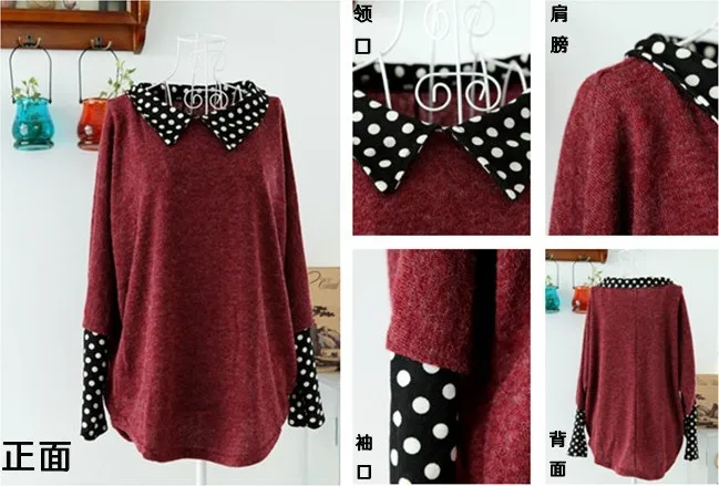 Batwing sleeve Dot peter pan collar cute sweater autumn thin pullover sweaters long sleeve patchwork new cute knitwear oversized Batwing sleeve Dot peter pan collar cute sweater autumn thin pullover sweaters long sleeve patchwork new cute knitwear oversized