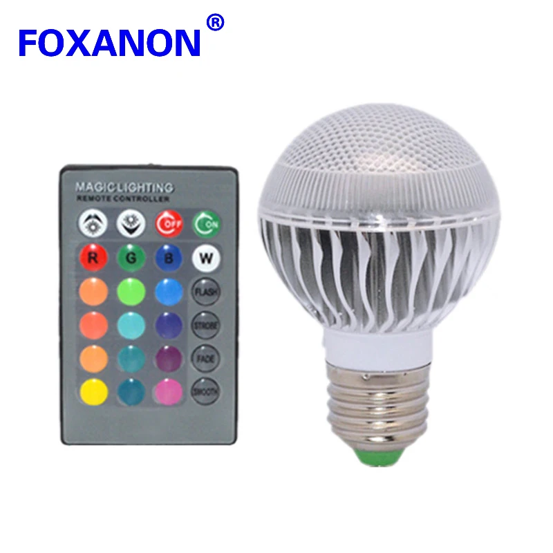 Бренд Foxanon E27 RGB затемнения светодио дный свет 85-265 В 110 V 220 V несколько Цвет лампы 9 Вт + 24key ИК-пульт дистанционного Управление освещения
