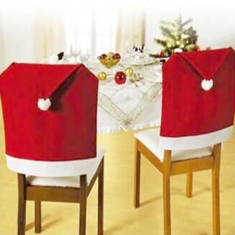 Hot Sale 4 pcs Fashion Santa Clause Red Hat Chair Back Cover Christmas Dinner Table Party Decor For Christmas