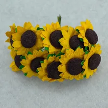 10 шт. цветок подсолнечника Украшение коробки для конфет маленькое солнце 3 см жёлтый Подсолнух бумажный цветок