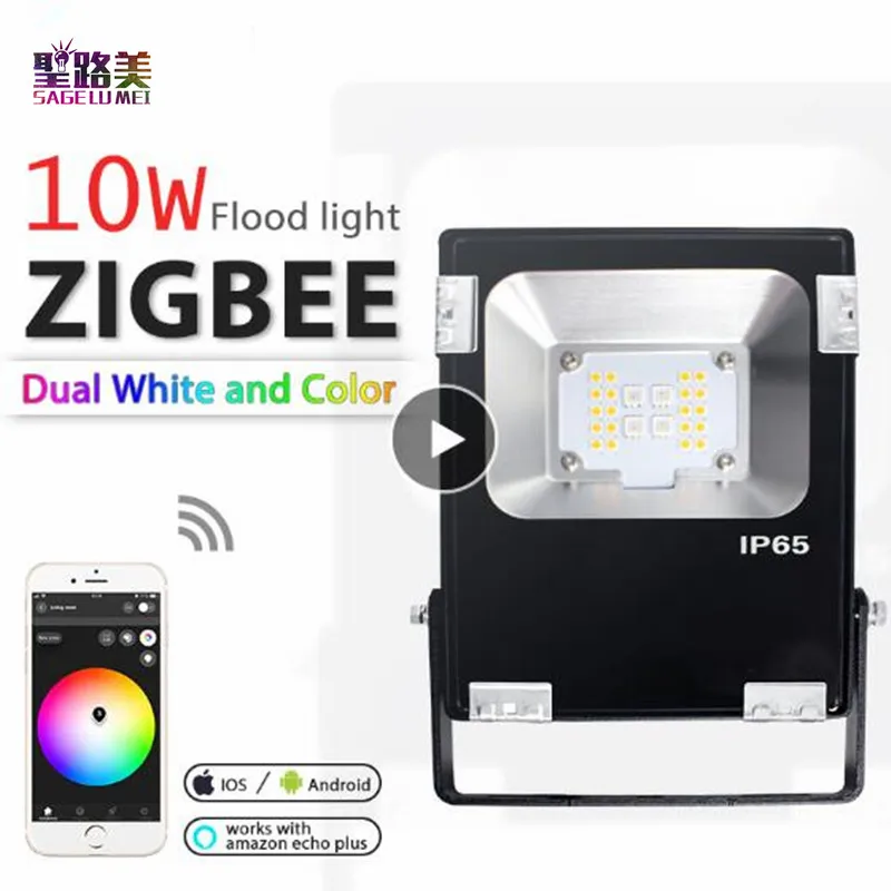 

ZIGBEE LED 10W Floodlight RGB+CCT warm white and cool white Dual white zigbee light link LED Lamp AC110-240V APP work echoplus