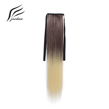 

jeedou Ribbon Ponytail Hair Extensions Straight Hair Rainbow Ombre Color 24inch 60cm 80g Synthetic Natural Black Pink Ponytails