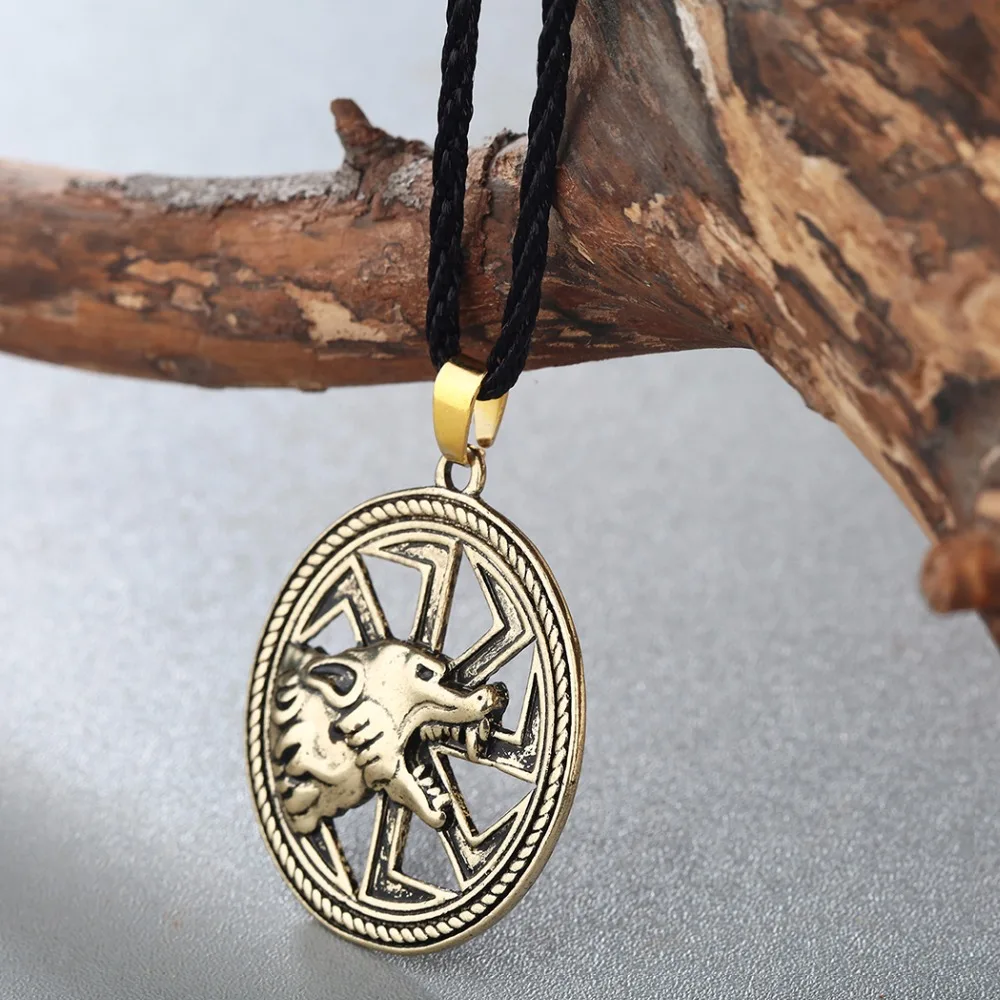 Cxwind Slavic Amulet Charm Wolf Totem Ax Necklace Vintage Amulets Men's Valknut Rune Animal Pendant Nordic Talisman Jewelry