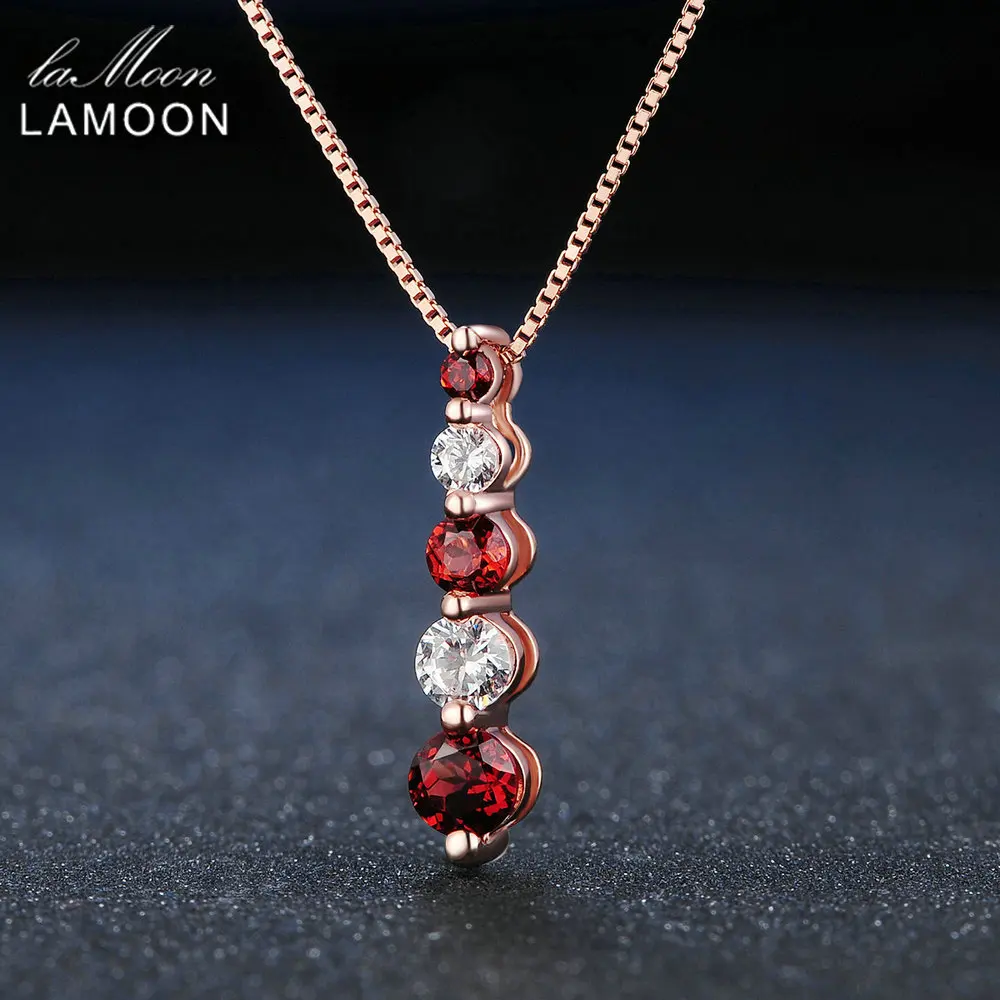 Lamoon комплект из 3 предметов 100% натуральный круглый Красный Гранат 925 серебро цепи