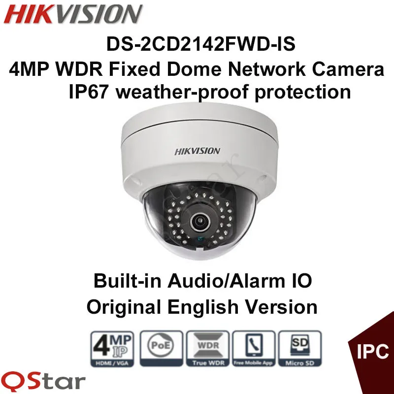 Hikvision Original English Version Surveillance Camera DS-2CD2142FWD-IS 4MP WDR Fixed Dome IP Camera POE Audio/Alarm CCTV Camera camera : image Hikvision Original English Version Surveillance Camera DS-2CD2142FWD-IS 4MP WDR Fixed Dome IP Camera POE Audio/Alarm CCTV Camera camera
