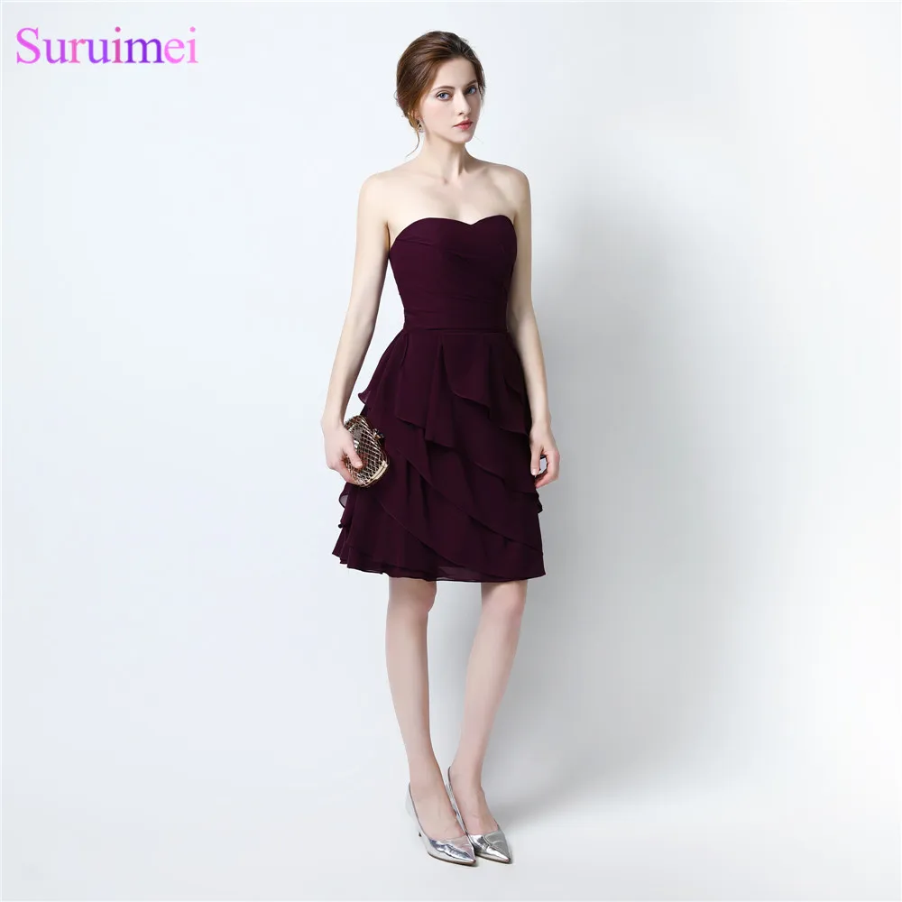 2017 Short Prom Dresses Chiffon Knee Length Dark Purple Cheap On Sale Ruffles Prom Gown Under 60 ...