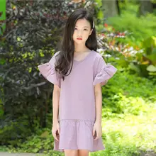 Платье в Корейском стиле с оборками для девочек модные летние платья для девочек 4-9 лет A601