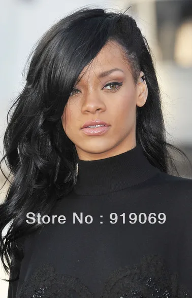 Rihanna Full Lace Wig Long Hairstyle With Side Bang Lace Up Wedge