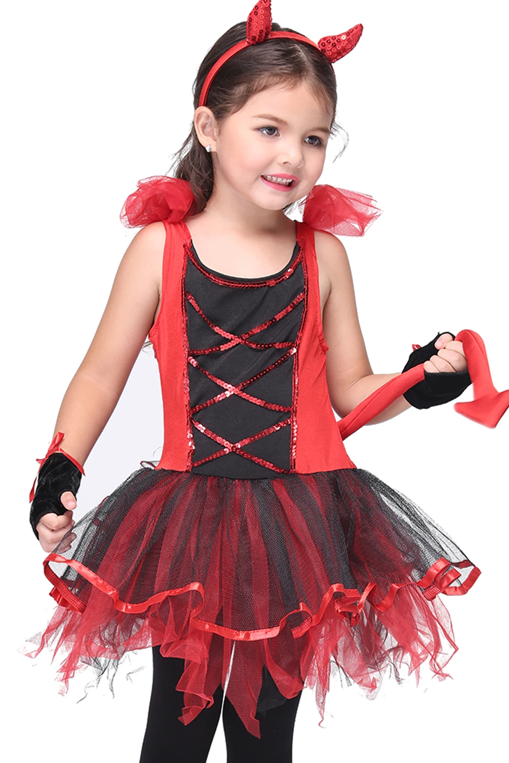 Red Dress with Tiara Tail Cat Girls Toddler Costume Halloween Cosplay