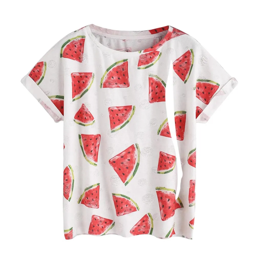

cute Fruit printing Poleras mujer Women Summer Short Sleeve Watermelon Printed T-shirt lovely Tops Poleras de mujer moda 2017