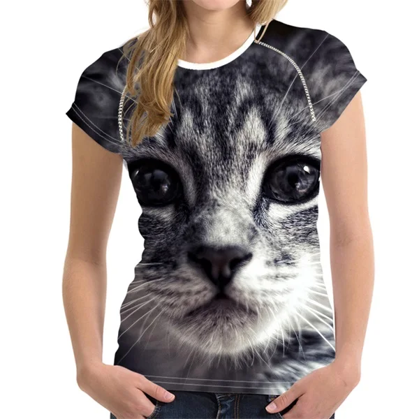 FORUDESIGNS/Женская Повседневная футболка с 3D изображением кота, брендовая одежда, Женская дышащая футболка с короткими рукавами, женские топы для фитнеса - Цвет: H462BV