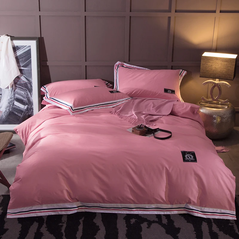 

Papa&Mima Solid color pink duvet cover sets 100% cotton Queen King size flat sheet pillowcases