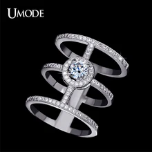 UMODE Brand Wholesale Bulk Best AAA CZ Long Finger Ring Rhodium plated Bohemia Vintage Rings For Women Jewelry Lot AUR0136