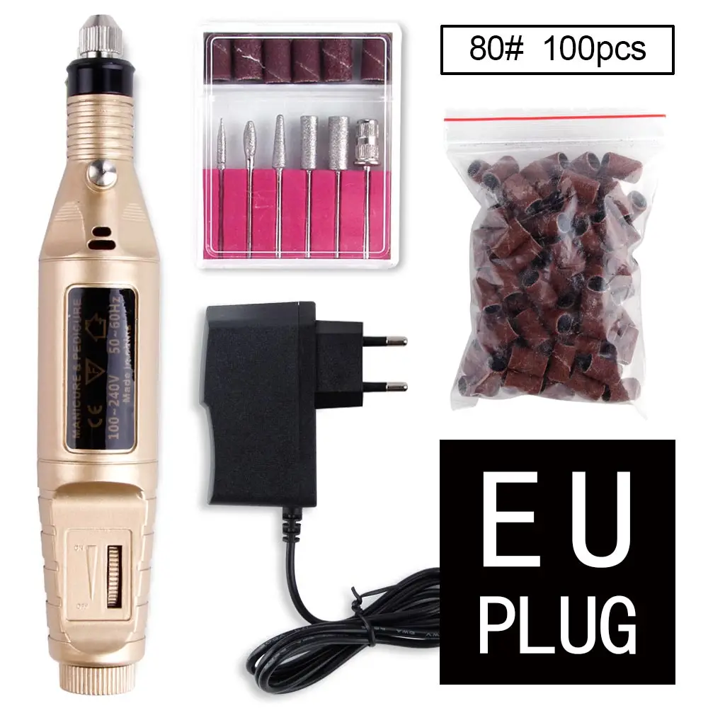 Электрический Маникюрный фрезерный станок, керамические фрезы, твердосплавные сверла для ногтей, педикюрный аппарат, алмазный резак для снятия лака для ногтей - Цвет: Pen Set B80 EU Plug