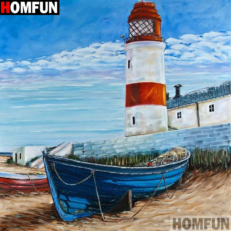 Алмазная живопись HOMFUN A15152 корабльная башня картина с полными