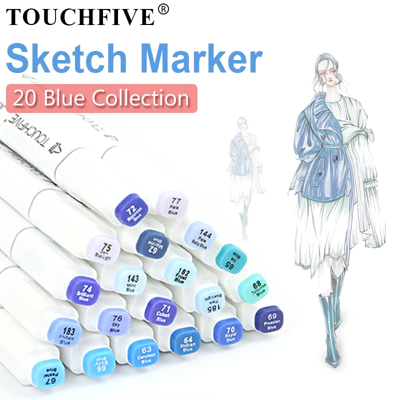 

TOUCHFIVE 20 Blue Design Colors Marker Pen Set Alcohol Based Markers Sketch Dual Brush For Drawing Manga Art Supplies Pens