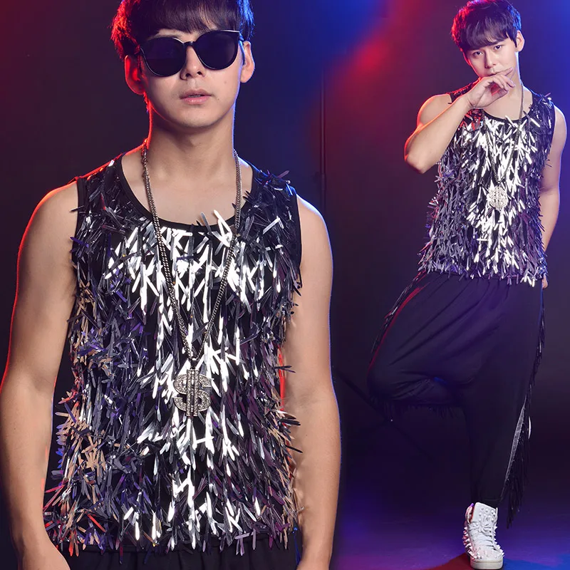 

Nightclub Host Performance Jazz Costume Dance DJ Male Hip Hop Street Clothes Singer Dancer Stage Show Trend Sequin Vest DL3310