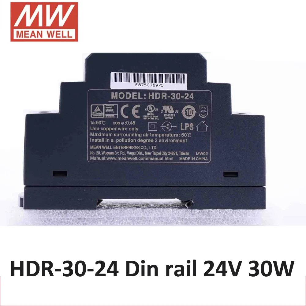 блок питания MEAN WELL HDR-30-24 Мини 1.5A 24 В 30 Вт Din-рейку Питания Meanwell поставка 86-264В вход DC
