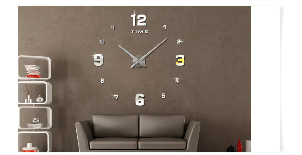 M.Sparkling 3D Mirror Effect Stickers Frameless Number Figure DIY Wall Clock
