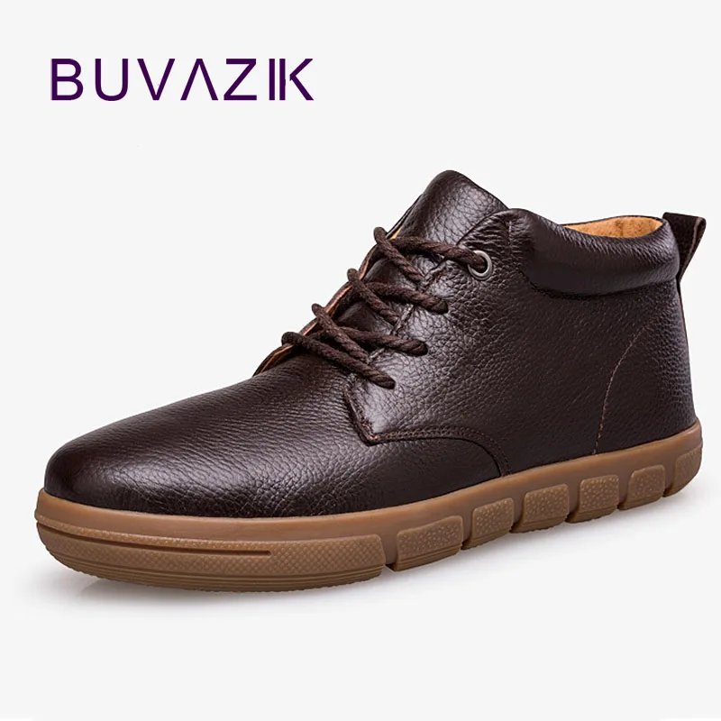 

BUVAZIK genuine leather winter boots men 2018 ankle plus cashmere warm male shoes Waterproof and snowproof men snow boots