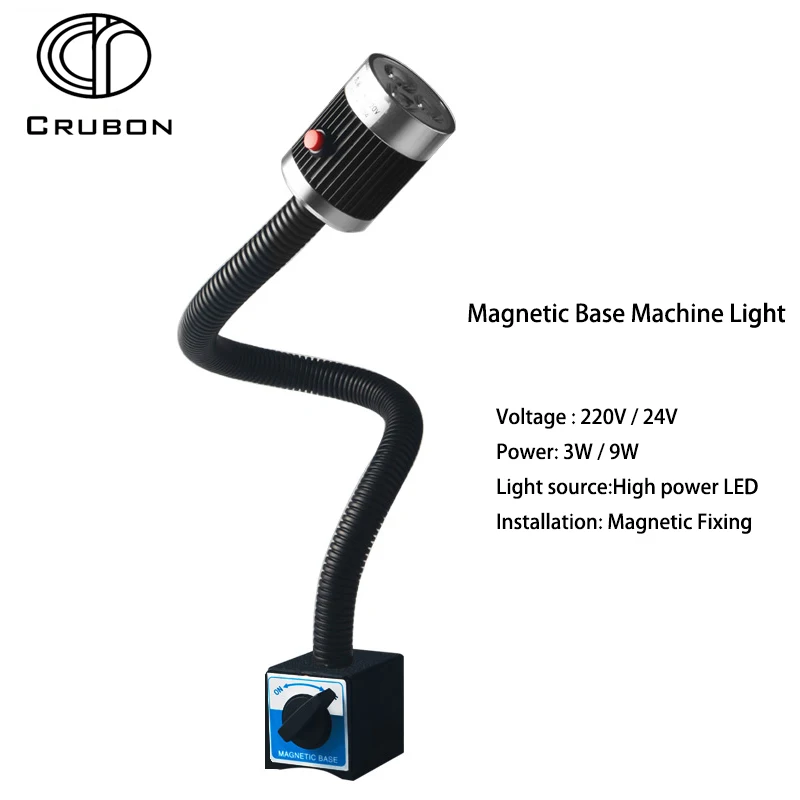 Magnetic Base Machine Light 3W/9W 24V/220V Soft Rod Aluminum High Power LED CNC Machine Lights Work