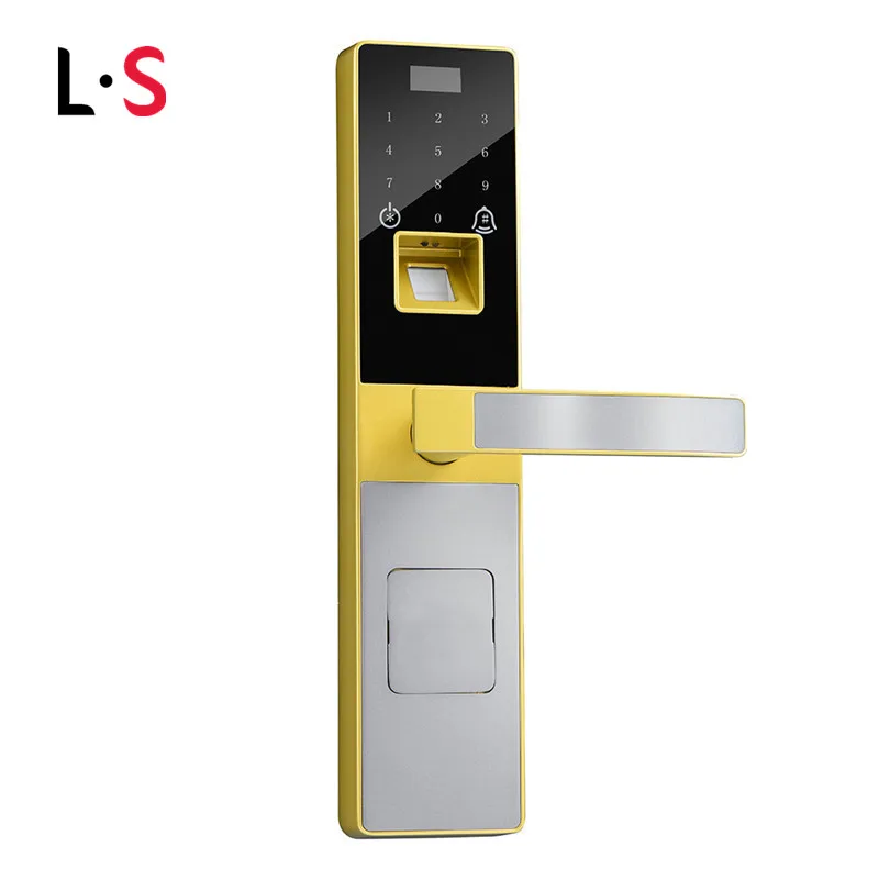 L&S Electronic Smart Door Lock Digital Touch Screen Fingerprint+Password+Card+Mechanical Key Zinc Alloy Gold Grey L16026GG