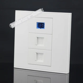 

Wall Socket Plate 3 Ports Dual CAT6 Network LAN & SC Optical Fiber Port Panel Faceplate Outlet Connector Adapter 86*86mm