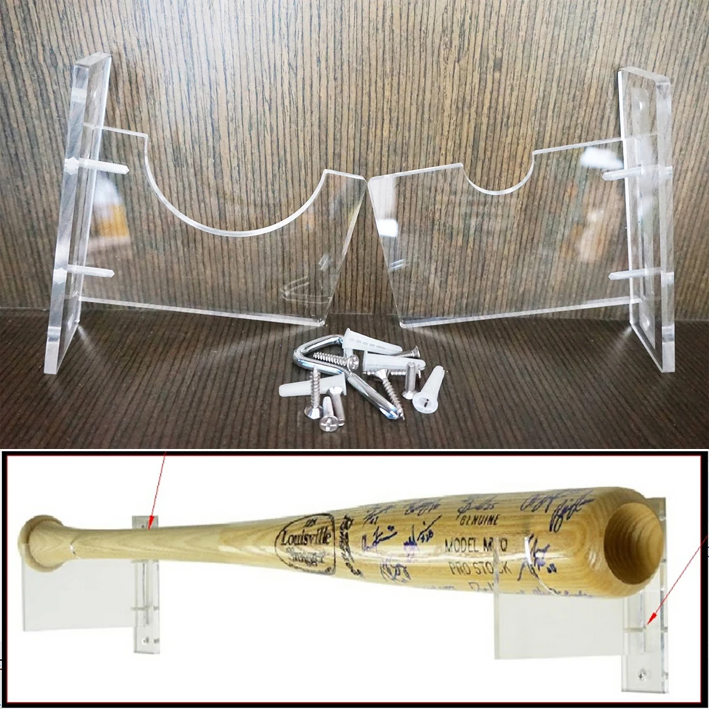 

1 Set of New Horizontal Baseball Bat Wall Mount Acrylic Holder / Clear Bracket