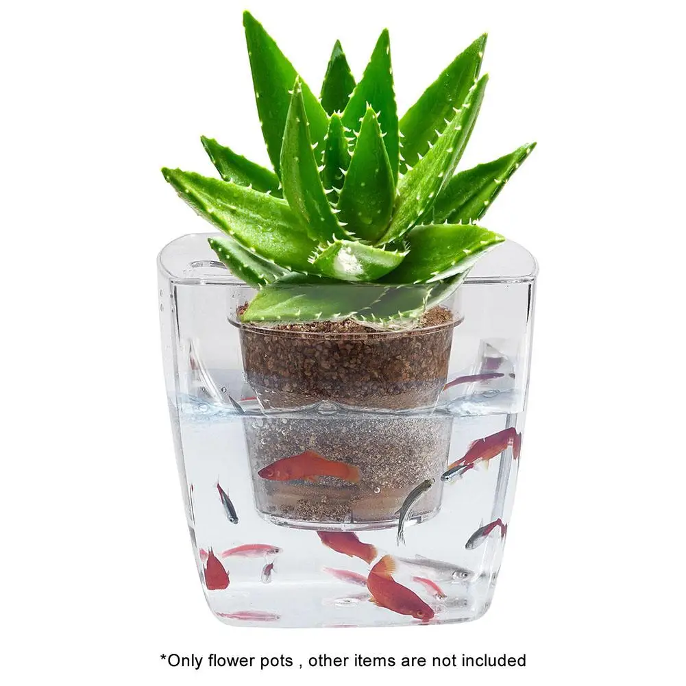 

40# New Functional 2 in 1 Transparent Automatic Water Breathable Absorption Flower Pot Hydroponic Fish Tank
