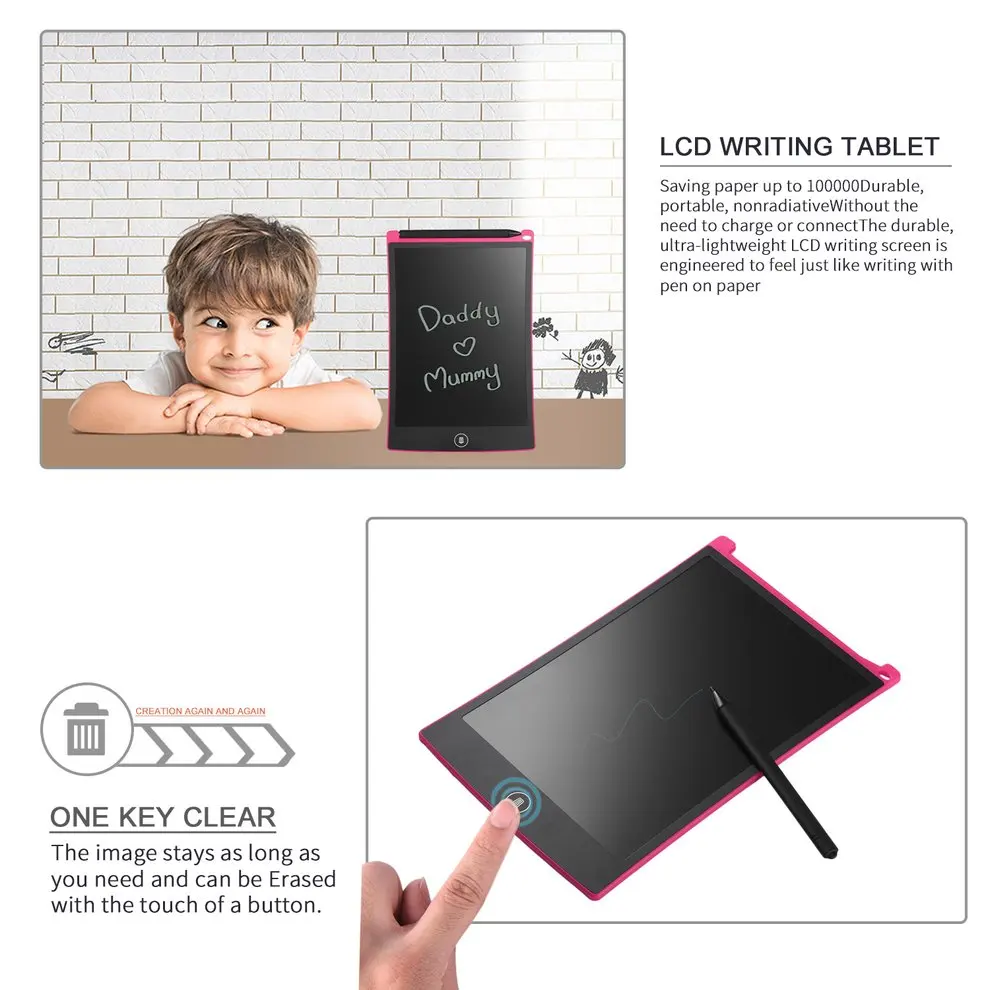 

5pcs RoseRed 8.5" LCD Tablet Writting Drawing Pad Memo Message Board Notepad Stylus for eWriter