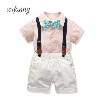 

1 2 3 4 Y Boys suits Baby handsome summer clothes boy British wind suit children bow tie shirt bib 3 sets Kids Wind Birthday Set
