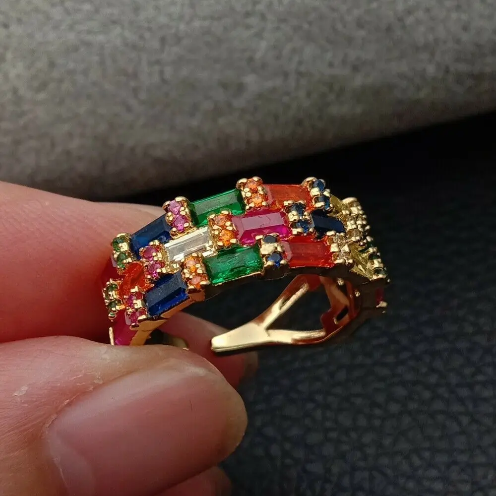 Золотое заполненное модное ювелирное Радужное длинное кольцо cz красочное кольцо вечности