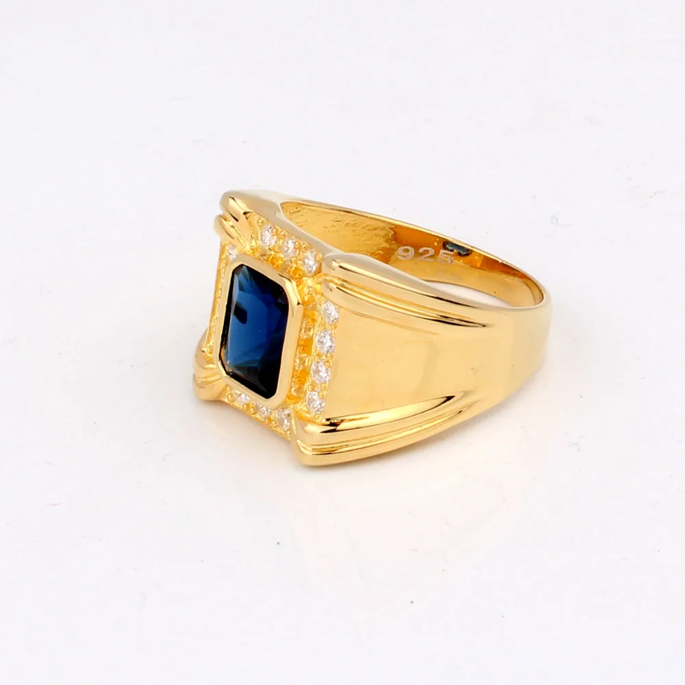 Золото Цвет твердого стерлингового серебра 925 кольцо Мужские 4-коготь продолговатые кубического циркония человек GFS R128 Размер 10, 11, 12, 13 лет