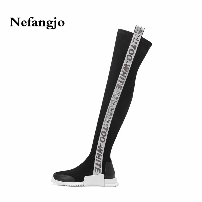 

Nefangjo 2018 New Leather Elastic Boots Street Tide Comfortable Skid - proof knee-high Fashion Martins boots Women Boots