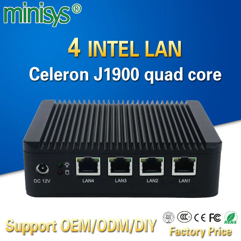 4 Lan port pfsense firewall barebone mini pc celeron J1900 embedded 3g 4g SIM slot nano