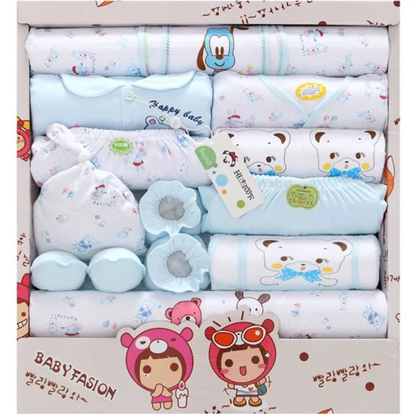 

New Newborn Gift Sets 100% Cotton Spring Baby Girls Clothing Sets Baby Boy Clothing Set Blue Yellow Pink (18 piece)
