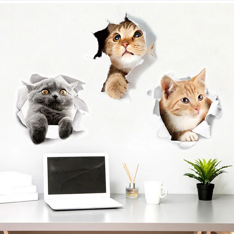 Hoomall милый кот собака 3D стикер на стену Туалет Гостиная домашний декор Кухня