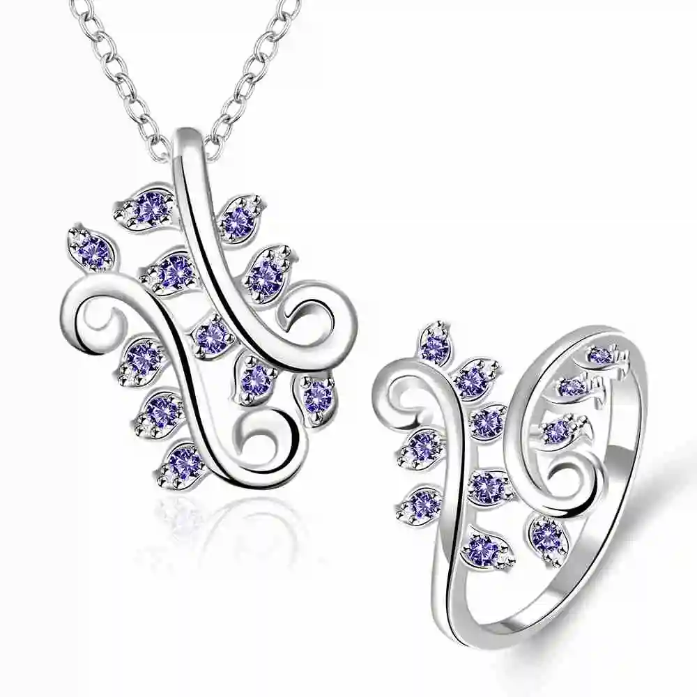Free Shipping Lose Money Promotions! 925 silver jewelry sets Willow leaf crystal necklace+ring joias | Украшения и аксессуары