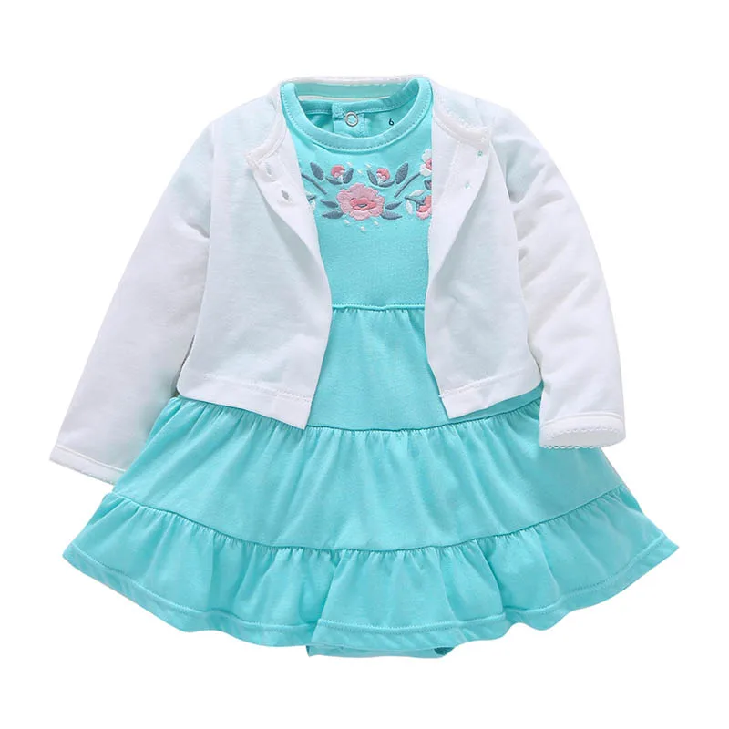 Детские для маленьких девочек платье с длинными рукавами пальто+ короткий рукав платье 2 шт. новорожденных Одежда для маленьких девочек комплекты - Цвет: 21