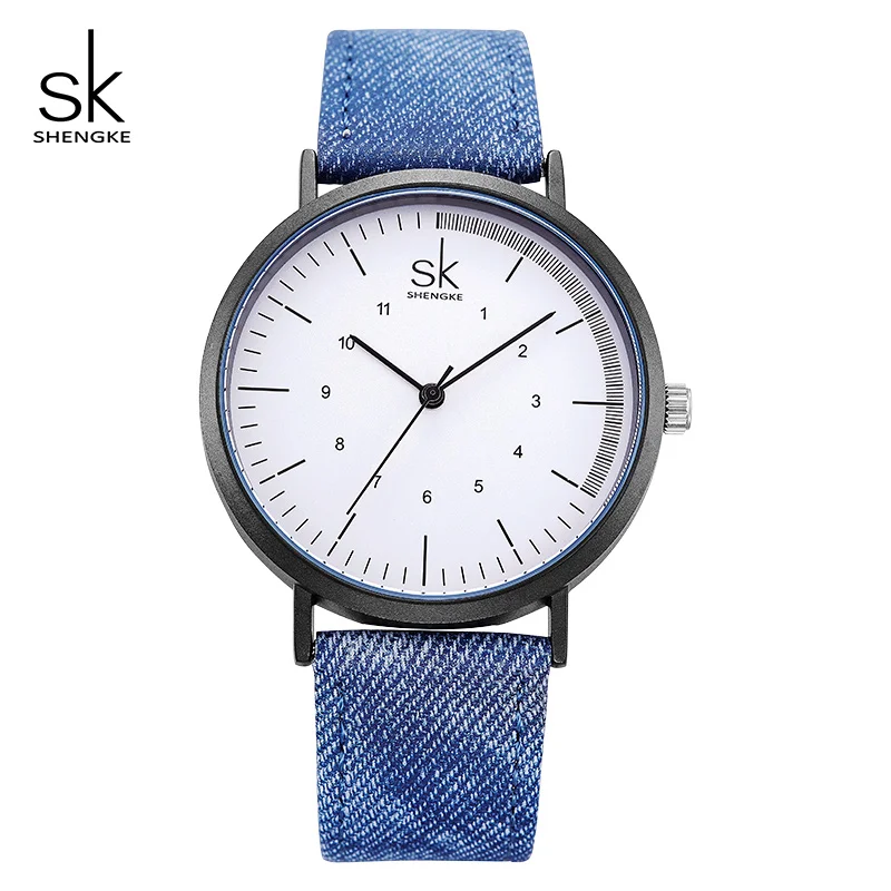 Shengke, повседневные часы для женщин, девушек, джинсовый холщовый ремень, женские наручные часы, Reloj Mujer, новинка, креативные женские кварцевые часы - Цвет: blue