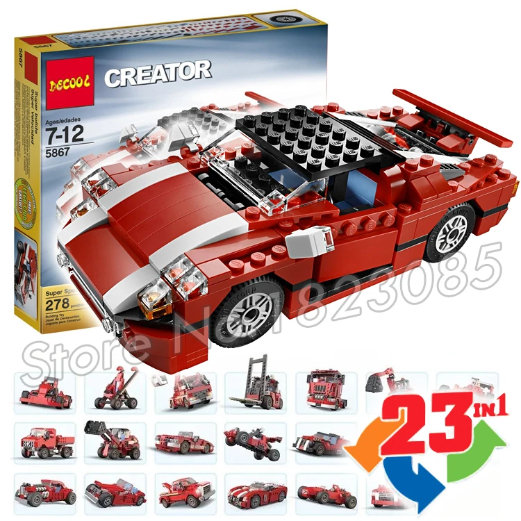 

278pcs 23in1 Creator Red Car Super Speedster go-cart armoured Cars Model Building Blocks Assemble Toy Brick Compatible with Lego