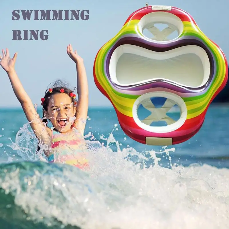 

Cute Inflatable Swimming Ring PVC Rainbow Twin Baby Double Swim Float Seat