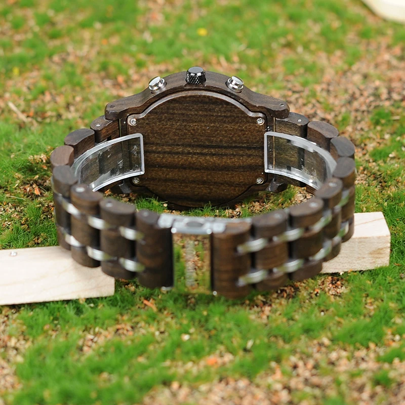 BOBO BIRD Wooden Watch Men relogio masculino Wood Metal Strap Chronograph Date Quartz Watches Luxury Versatile Timepieces WP19