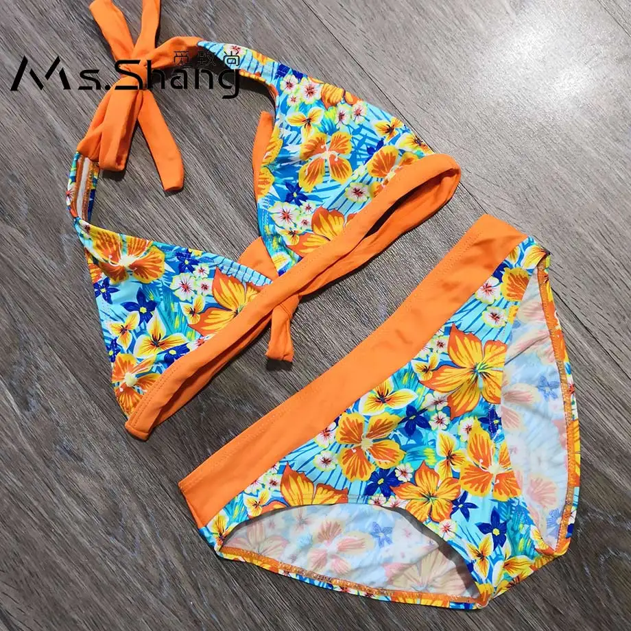 

6-16 Years Floral Child Girl Bikini Kids Swimwear Children Two Piece Girl Swimming Suit Halter Top Teenager Girl Bathing Suit