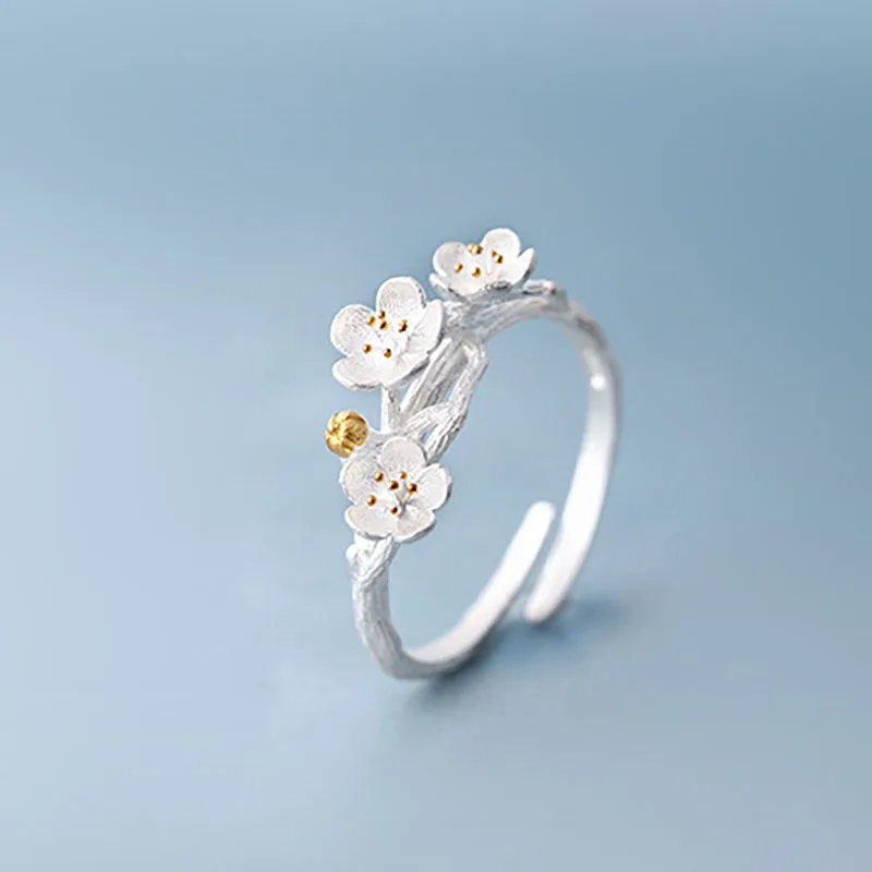 ANENJERY 925 пробы серебряные Ювелирные наборы Сакура цветок сливы ожерелье+ серьги+ кольцо+ браслет для женщин подарок