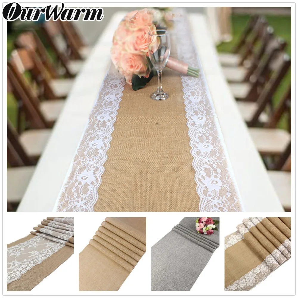 OurWarm 275x30 см натуральный джут Hessian Burlap настольная дорожка белое кружево покрытие для стола для банкета отеля винтажные свадебные принадлежности