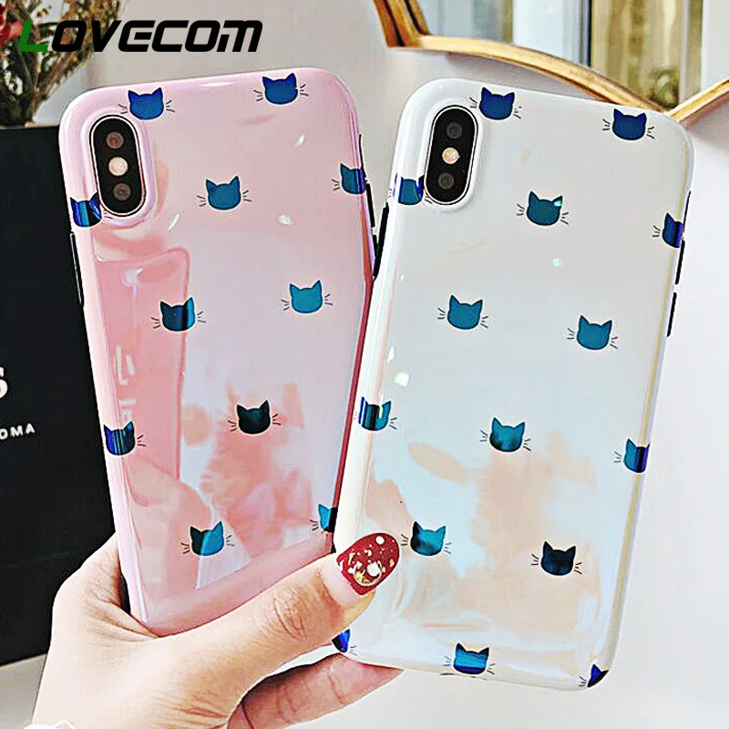 LOVECOM بلو راي الهاتف خزائن هاتف آيفون XS XR XS ماكس X 6 6 S 7 8 زائد الكرتون لطيف القطط لينة IMD الهاتف الغطاء الخلفي كوكه شل
