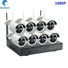 8CH CCTV системы беспроводной 1080P NVR комплект 8 шт. IP камеры черный и белый цвет вариант наружного ночного видения системы безопасности