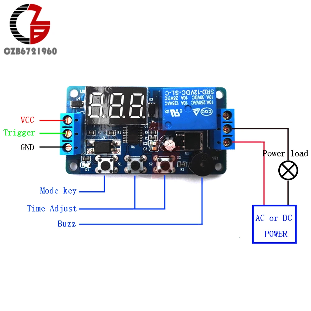 Цифровой светодиодный релейный модуль с задержкой времени постоянного тока 12 В переключатель управления таймером цикл запуска